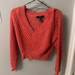 Reddish-orange V-neck knitted cropped sweater from Forever 21